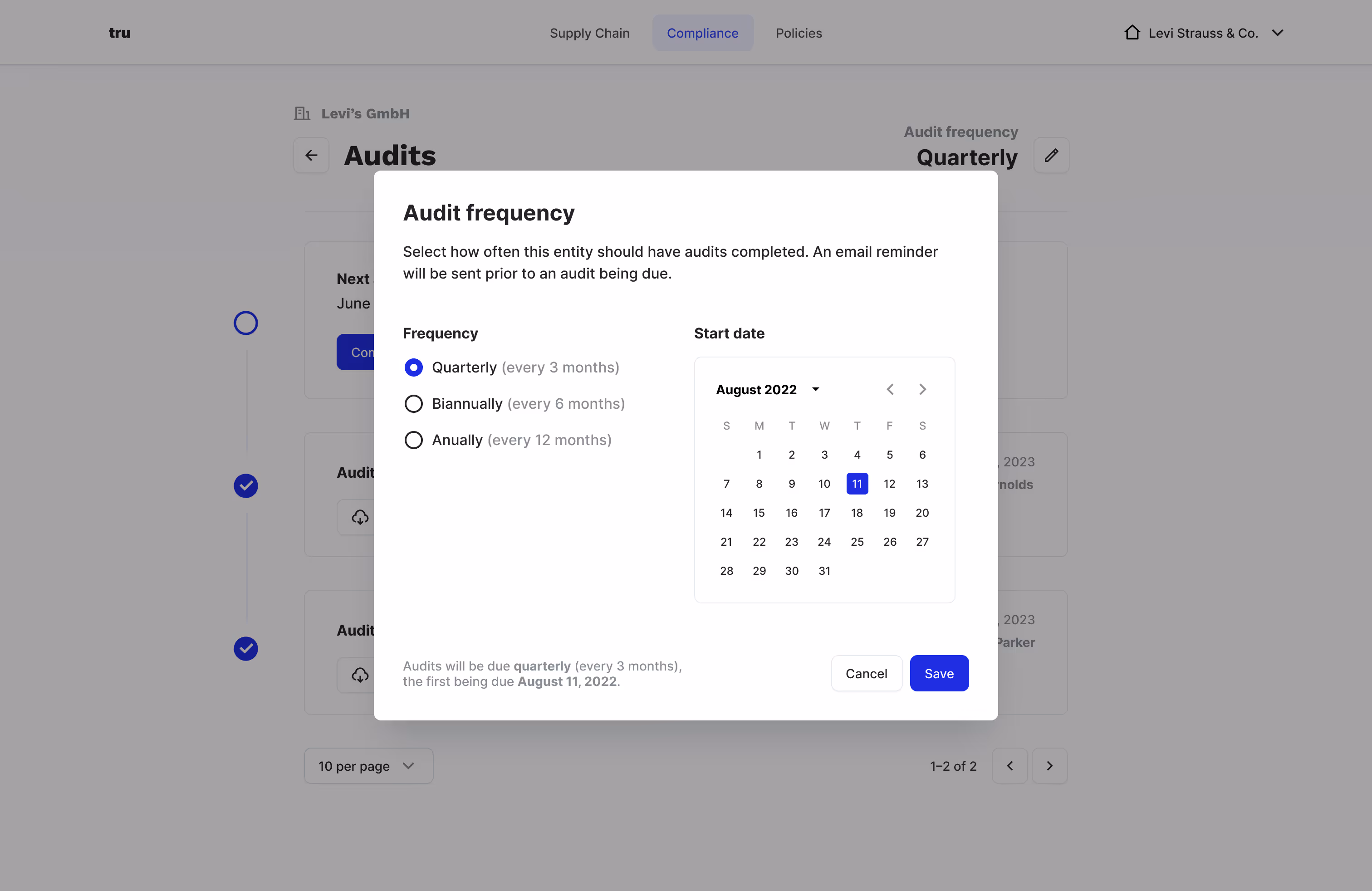 Tru platform modal example user interface